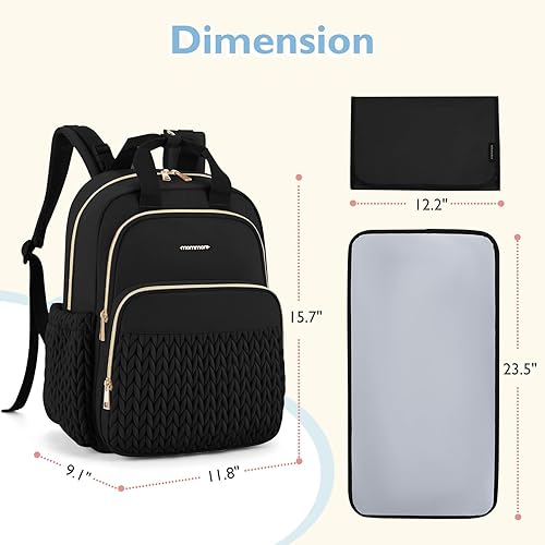 Miniatura 6 de mommore Mochila para pañales, elegante bolsa de viaje para bebé con bolsillos aislados, cambiador y correas para cochecito para niños pequeños