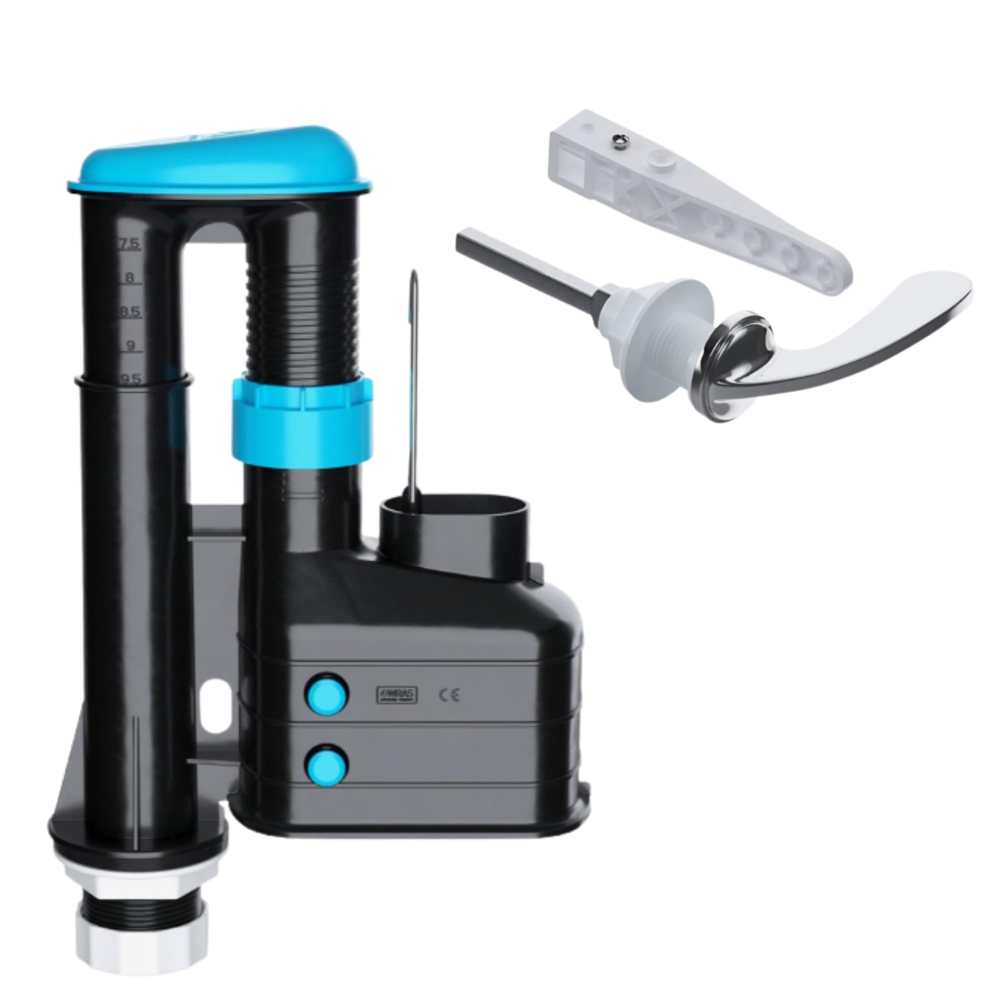 Hulthor Chrome Lever Flush Syphon With Lever Handle – Dual Flush Height Adjustable Toilet Syphon For Close Coupled Toilets – Easy Fit Flush Valve With Internal Overflow And Cistern Lever Included