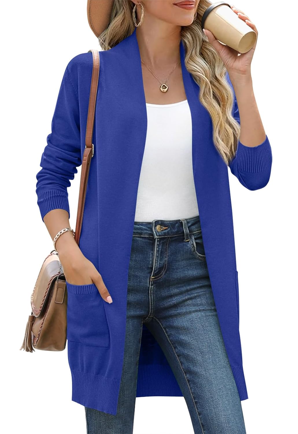 Anymiss Womens Oversized Long Sweater Cardigan with Pockets - Long Sleeve Knit Kimono S-3X