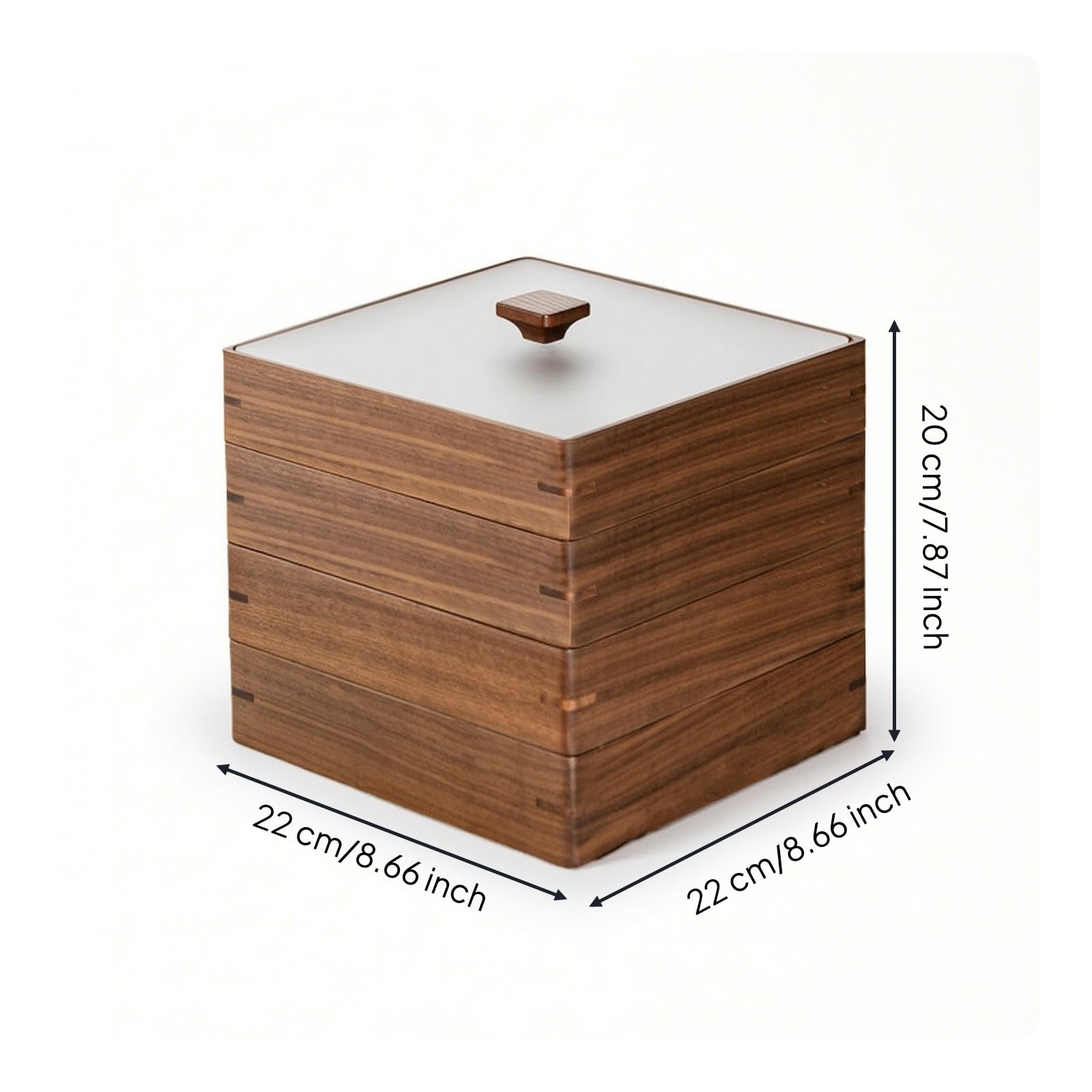 Scatola Portafrutta con Divisori Quadrato Scatola in Legno con Coperchio Riutilizzabile Contenitore per Ospiti Del Tè, Feste, Tavolo, Due Strati