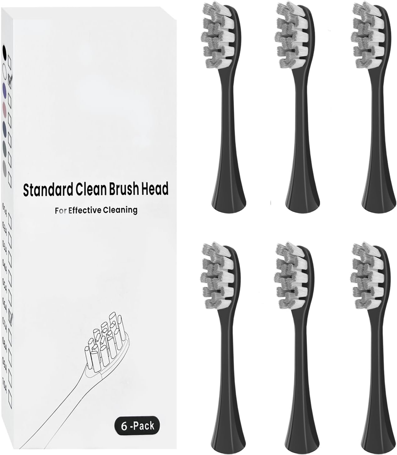 6 Pack Replacement Brush Heads Compatible with Oclean Electric Toothbrush Heads for Oclean Spark, Flow, X Pro, X Pro Elite, X Pro Digital, X Lite, X10, X Ultra, Air2, F1 (Black)