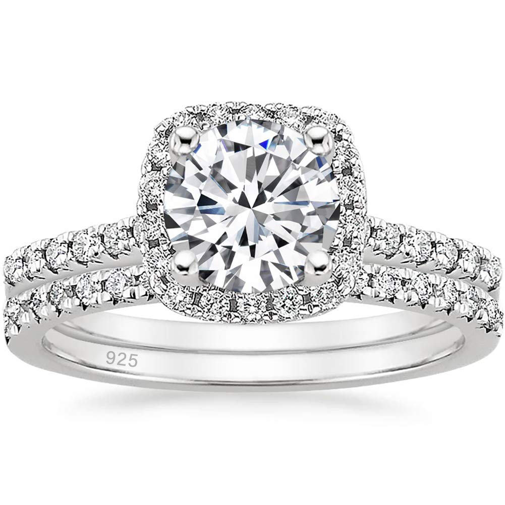 EAMTI 1.25CT 925 Sterling Silver Bridal Rings Sets Cubic Zirconia Halo CZ Engagements Rings Wedding Bands for Women Promise Rings for her Size 4-11