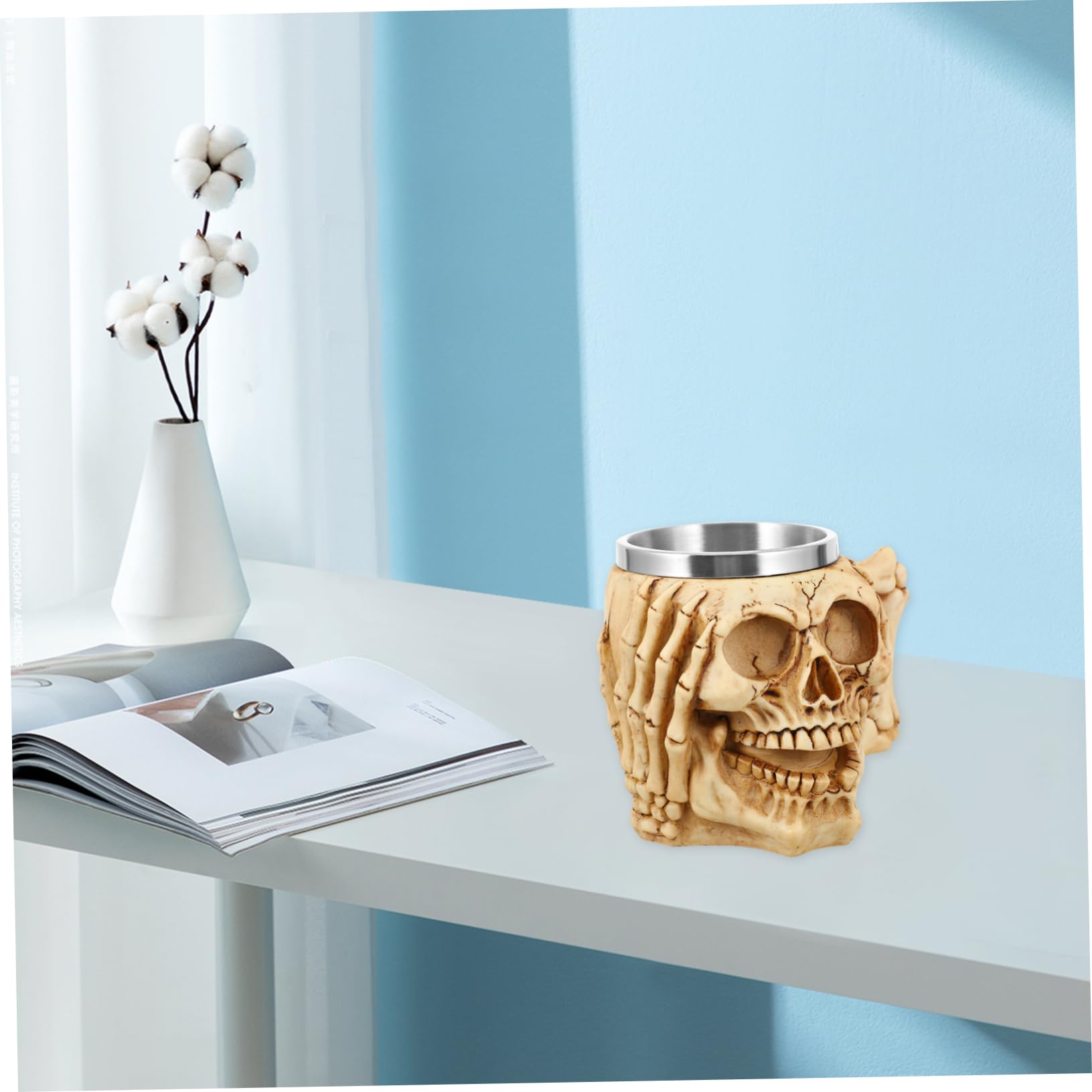 PRETYZOOM 3 Piezas Tazas Decoración De Halloween Esqueleto Vasos Vikingo Taza De Café Gótico Caldero Forma De Calavera Copa Esqueleto Copa De Beber Cuerno Cráneo Taza De Té De Acero