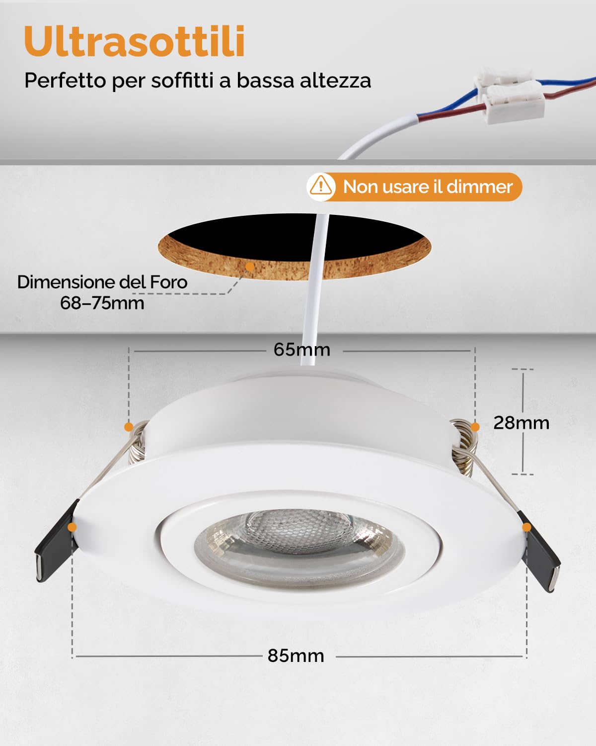 wowatt Faretti LED da Incasso per Cartongesso Dimmerabili 5.5W, Set di 12 | 600LM Luce Calda 2800K Luci da Soffitto Interno Orientabili, IP44 Luci da Soffitto Interno Ultrasottili per Bagno, Foro 68mm