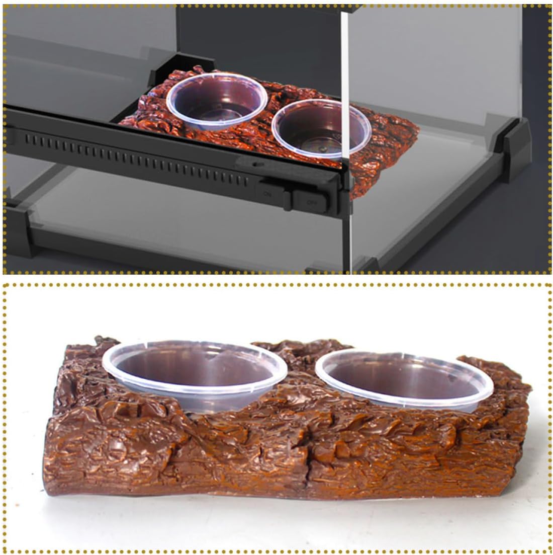 Luxshiny Reptile Food Bowl and Water Dish Resin Feeding Basin Dual Bowls for Terrarium Habitat Feeding Lizard Amphibians Pet Supplies