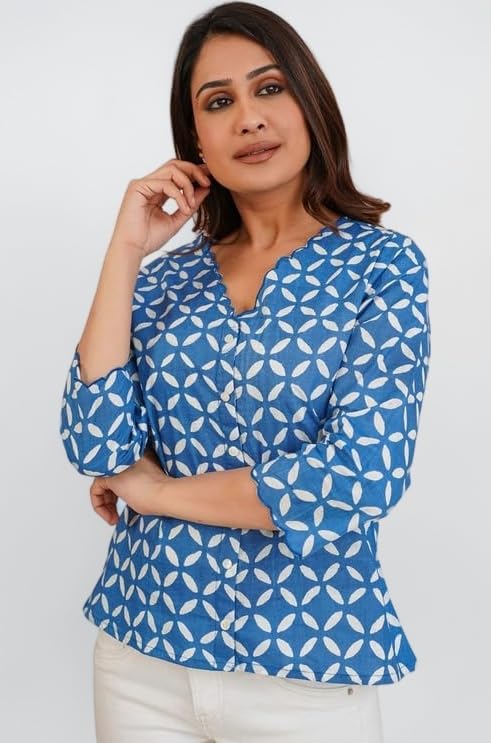 Neckline Scalping Embroidered Pure Cotton Top