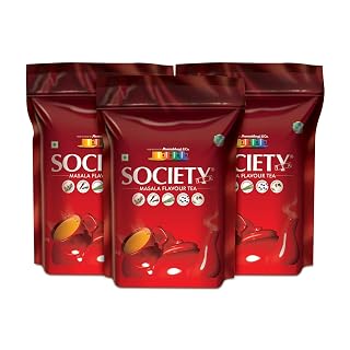 Society Masala Chai — Five-Spice Indian Masala Tea, Real Cardamom Ginger Clove Black Pepper Lemongrass Blended Into Assam CTC, Hasmukhrai & Co. Since 1924 | 250 g Pouch | No Flavouring | Pack of 3