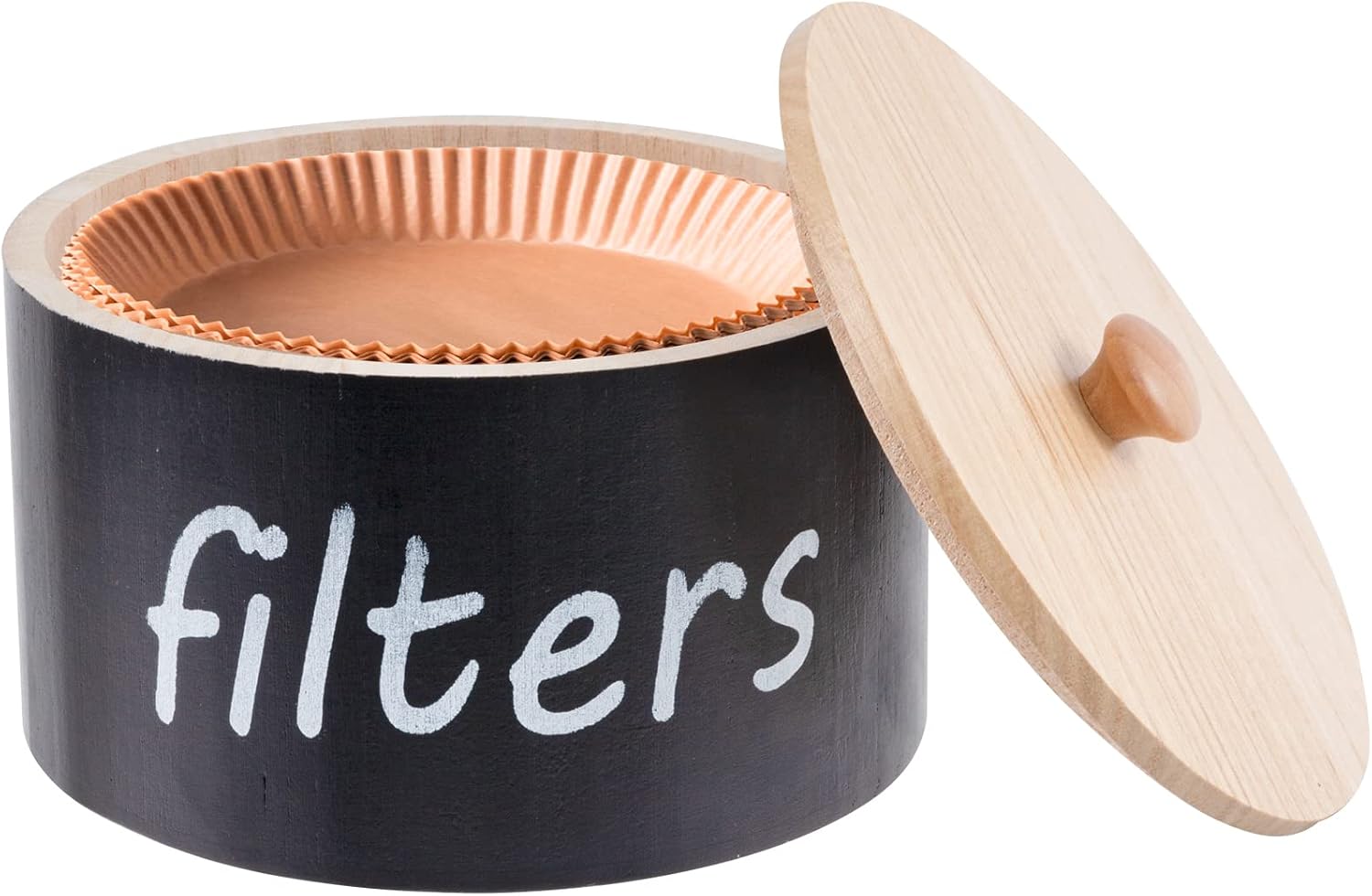 Wooden Storage Container Basket Coffee Filter Holder with Lid, 6’’ in Diameter & 3.5’’ in Height for Storing Various Filter Papers Tea Bags Coffee Beans