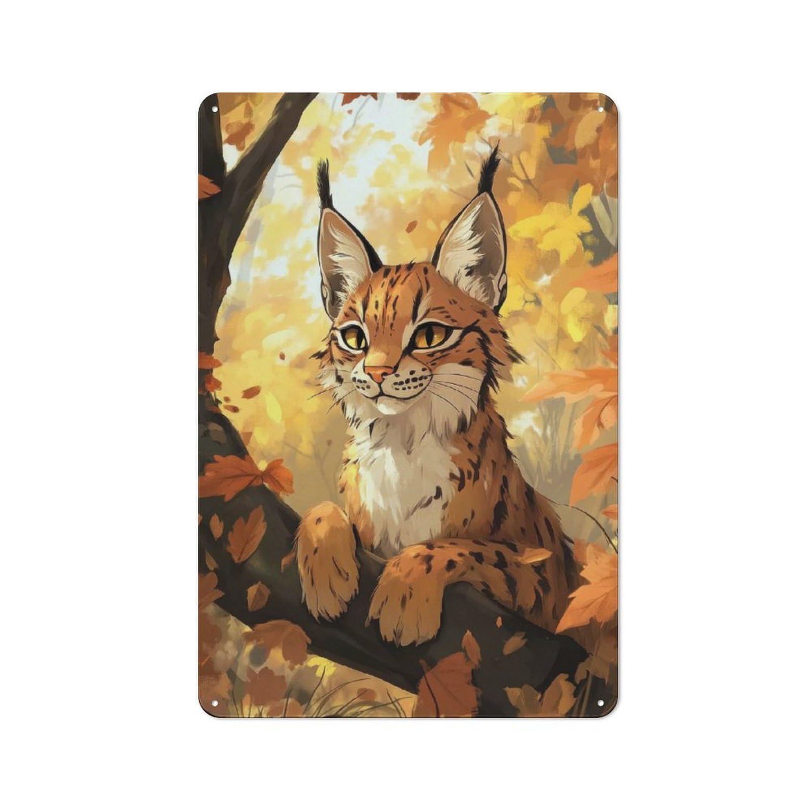 Junmoney Lynx In Autumn Forest Creative Metal Wall Decor 30X20cm, Metal Desk Wall Sign For Hobby Room, Office, Lounge Or Living Room