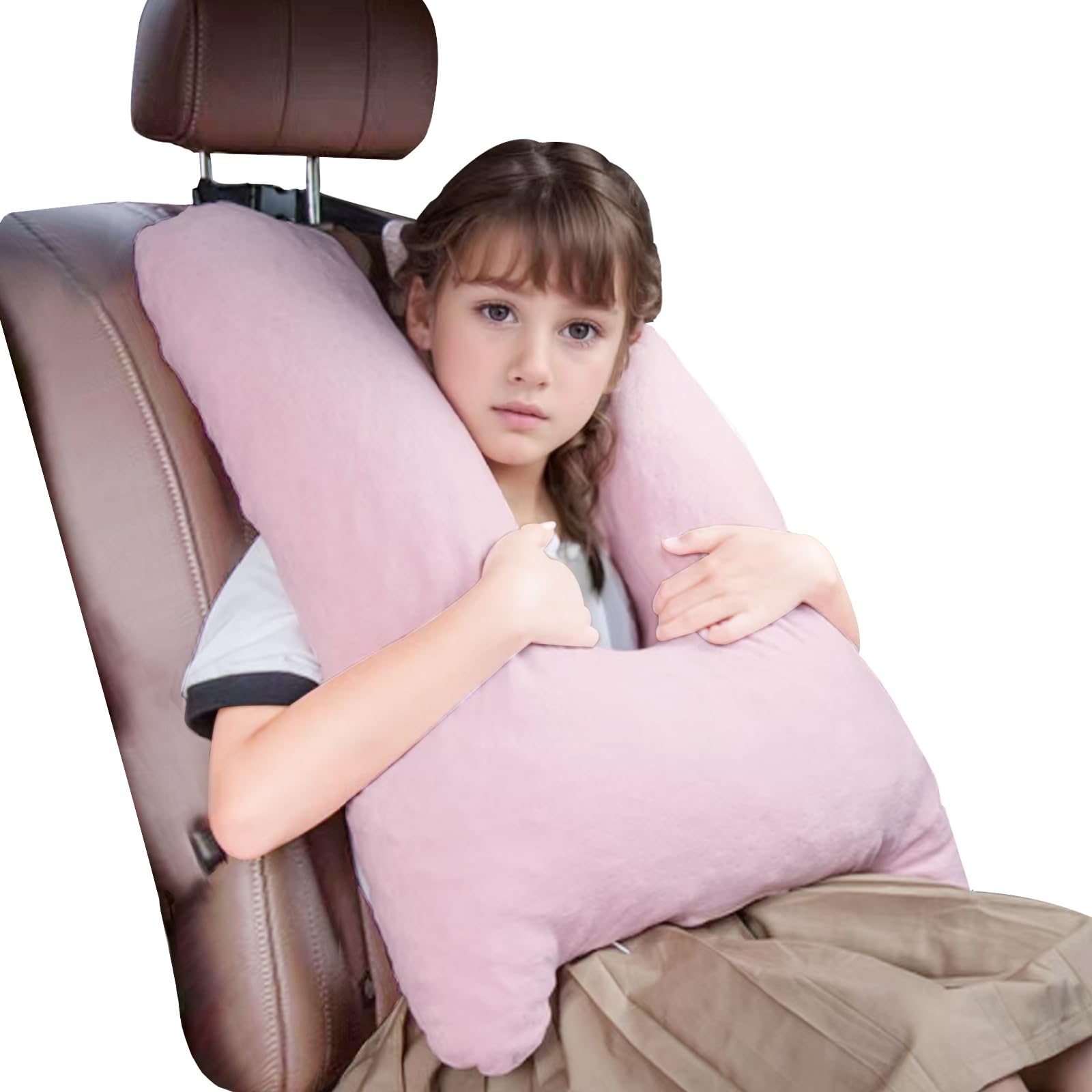 View 1 of 1 MIDDLE ONE Car Pillow for Kids, Memory Foam Travel Pillow for Car and Adults, Kid Travel Pillows for Sleeping on Road Trip, Small Body Pillow for Kids (Pink)