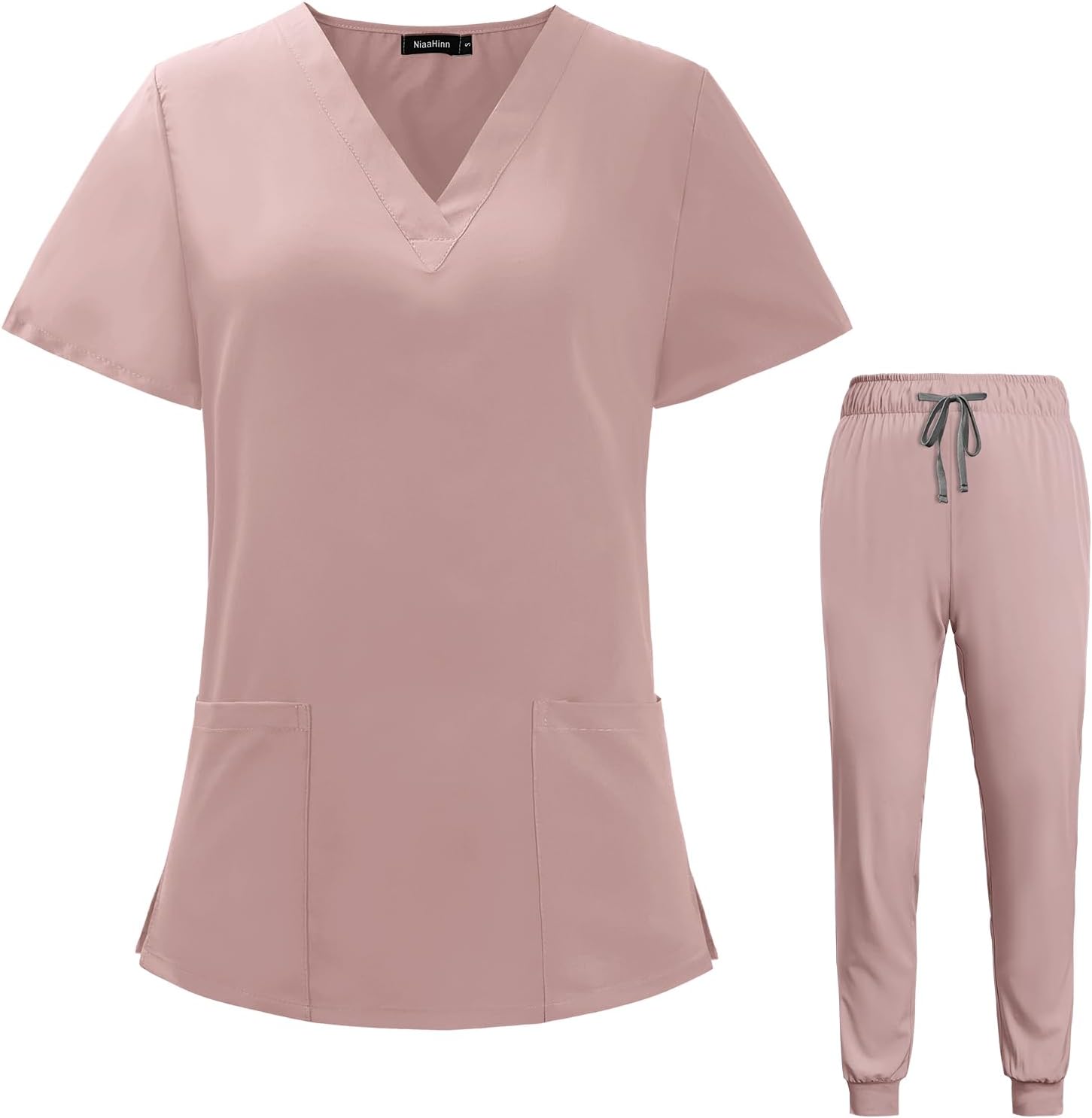 VIAOLI Scrubs for Women Set V-Neck Pocket Top & Drawstring Jogger Scrub Pants