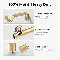 Vista 4 de Barras de cortina de servicio pesado para ventanas de 28 a 48 pulgadas, barras de cortina doradas de 1 pulgada para exteriores, casa de campo