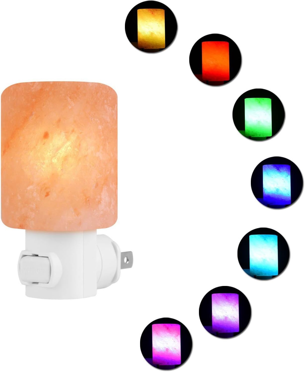 Salt Lamp,Natural Himalayan Crystal Rock Salt Light, Mini Hand Carved Night Light with UL-Approved Wall Plug and Multi Color LED Changing Bulb for Home, Bedroom, Air Purifying Natural