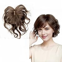 Vista 7 de Anemone Toppers humanos rizados y ondulados con clip con flequillo lateral, flecos, para mujeres, pelucas para pérdida de cabello suave, cubierta