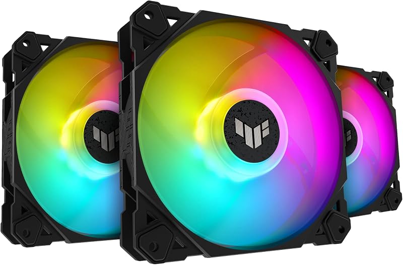 ASUS TUF Gaming TF120 ARGB Chassis Fan 3 Pack in Customizable LEDs, Advanced Fluid Dynamic Bearing, 120mm PWM Control, Anti-Vibration Pads, Double-Layer LED Array, 2 Year Warranty