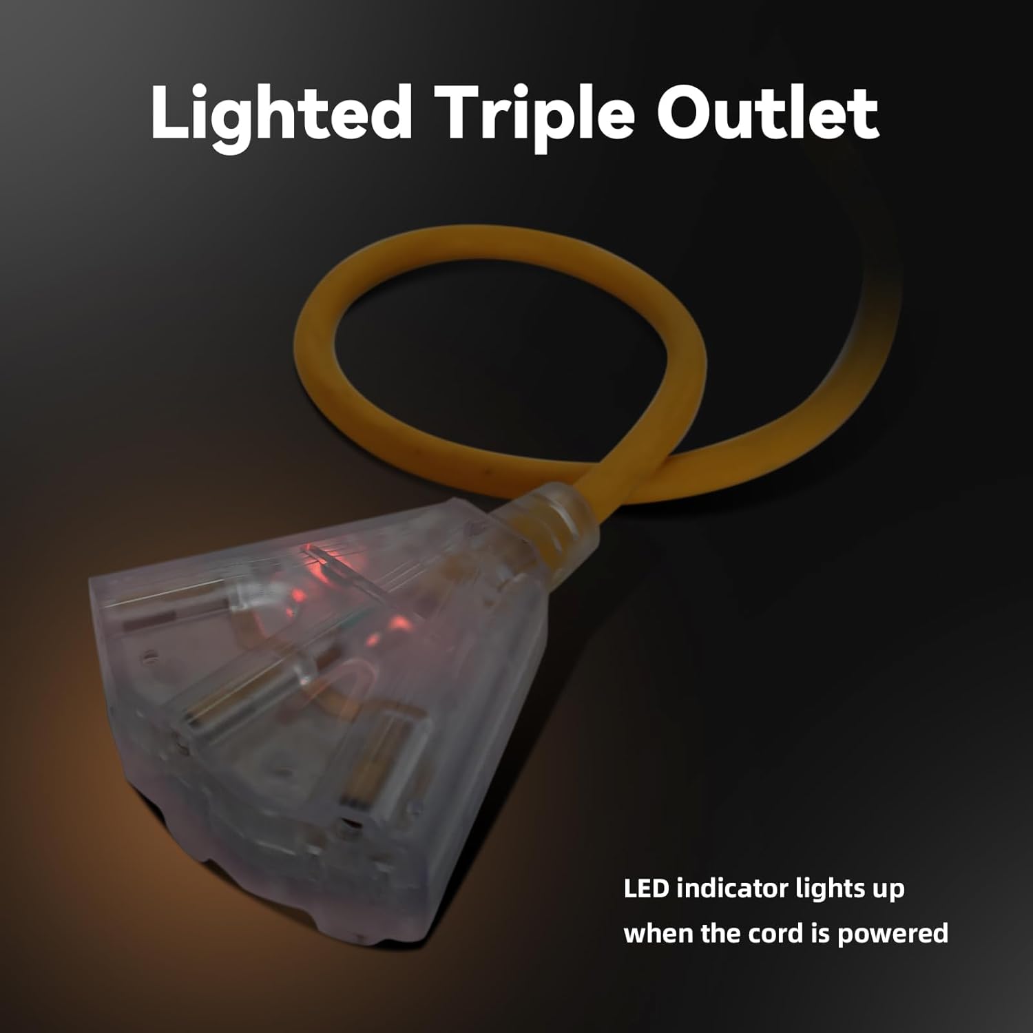 3 Foot GFCI Lighted Extension Cord with 3 Outlet Pigtail, SJTW Extension Cord with 3 Prong Grounded Plug and GFCI Adapter, Yellow, UL Listed