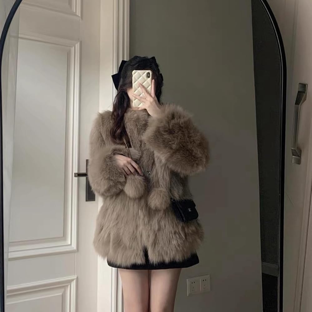 Amazon | [RAMEMO] ファーコート レディース 毛皮コート ポンポン