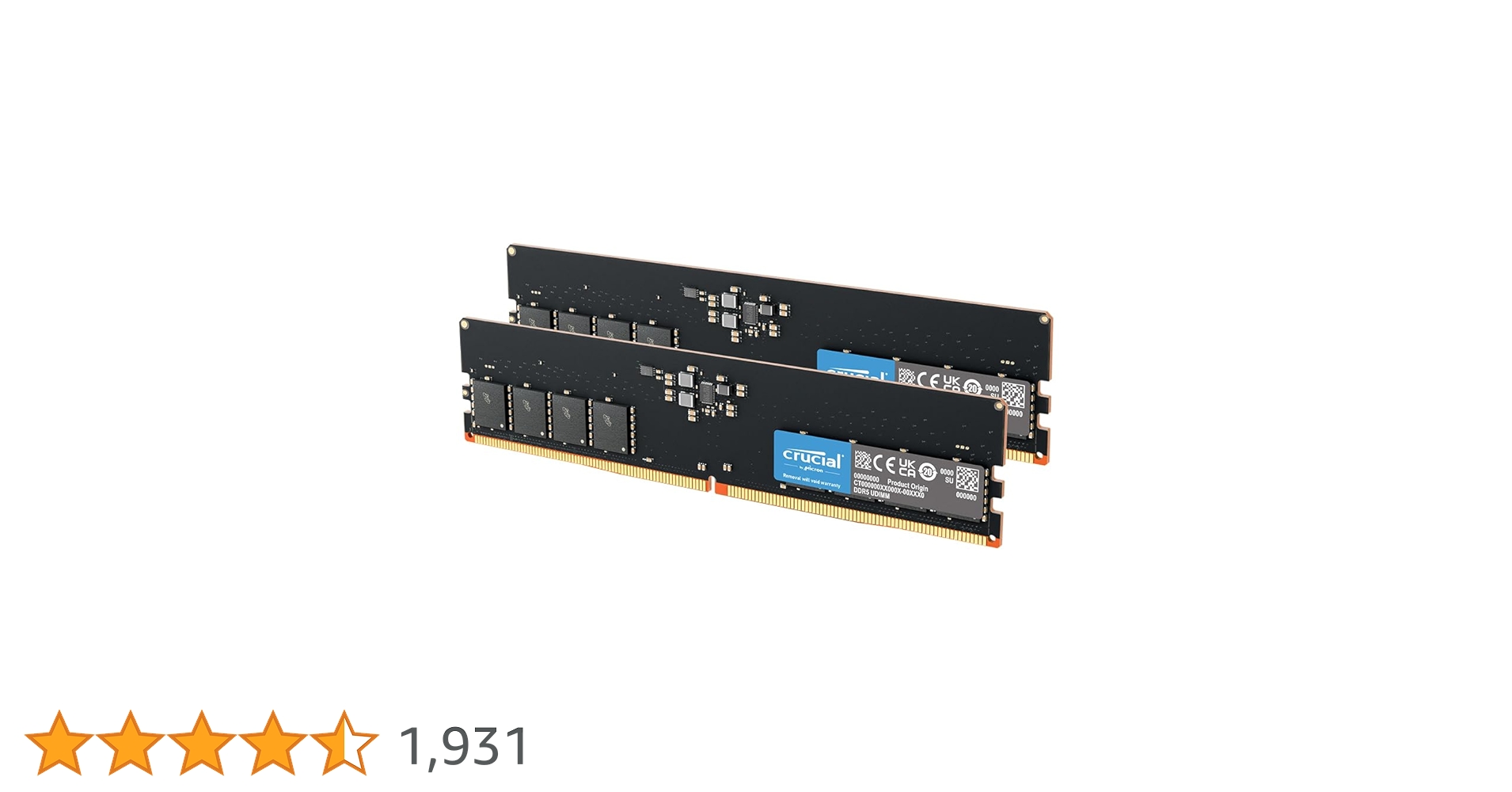 Crucial DDR5 16GB✖️2枚 CT16G48C40U5 Crucial 16GB DDR5 RAM, 4800MHz CL40 Desktop Memory, UDIMM