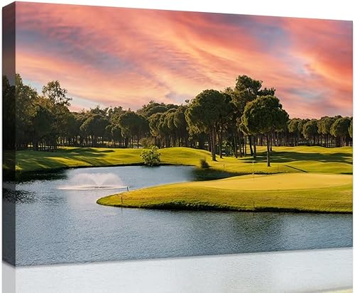 Vista 20 de chenchenArt Arte de pared de campo de golf de Estados Unidos, TPC, Sawgrass Golf Course, impresiones en lienzo, decoración de pared de golf para Rojo
