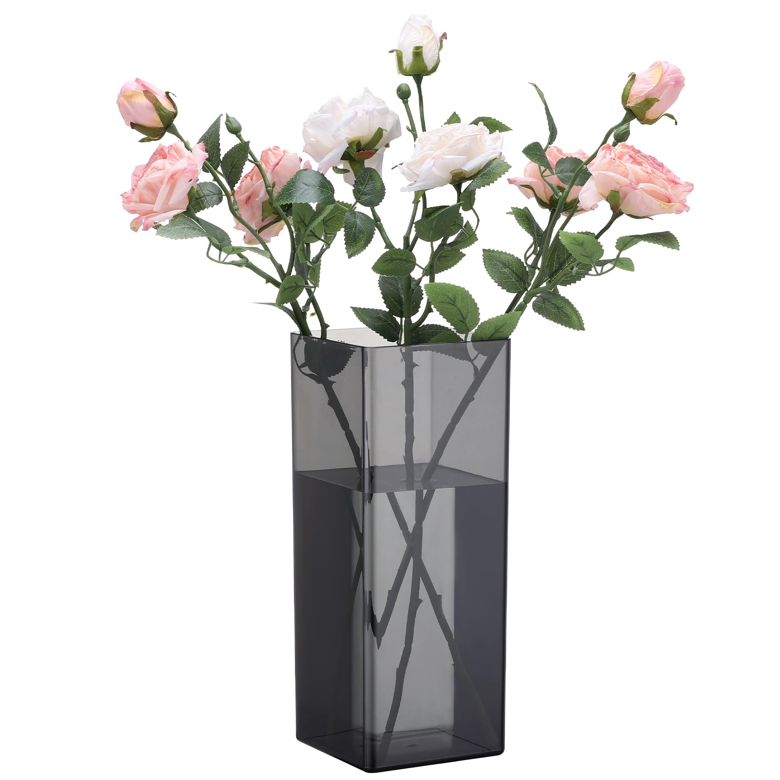 Segus Jarrón Acrílico para Flores, 12 X 30cm Floreros Rectangular Alto de Acrílico, Cuadrado y Alto, Jarrones Decorativos para Home Decor (Negro Translúcido)