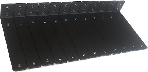 Miniatura 52 de Paquete de 12 soportes de hierro en L, negro, 12 pulgadas de largo x 8 pulgadas de alto x 1.5 pulgadas de ancho, 13/64 pulgadas de grosor, para