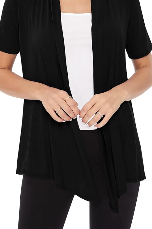 Women's Casual Solid Short Sleeve Basic Open Draped Front Cardigan Office Wear