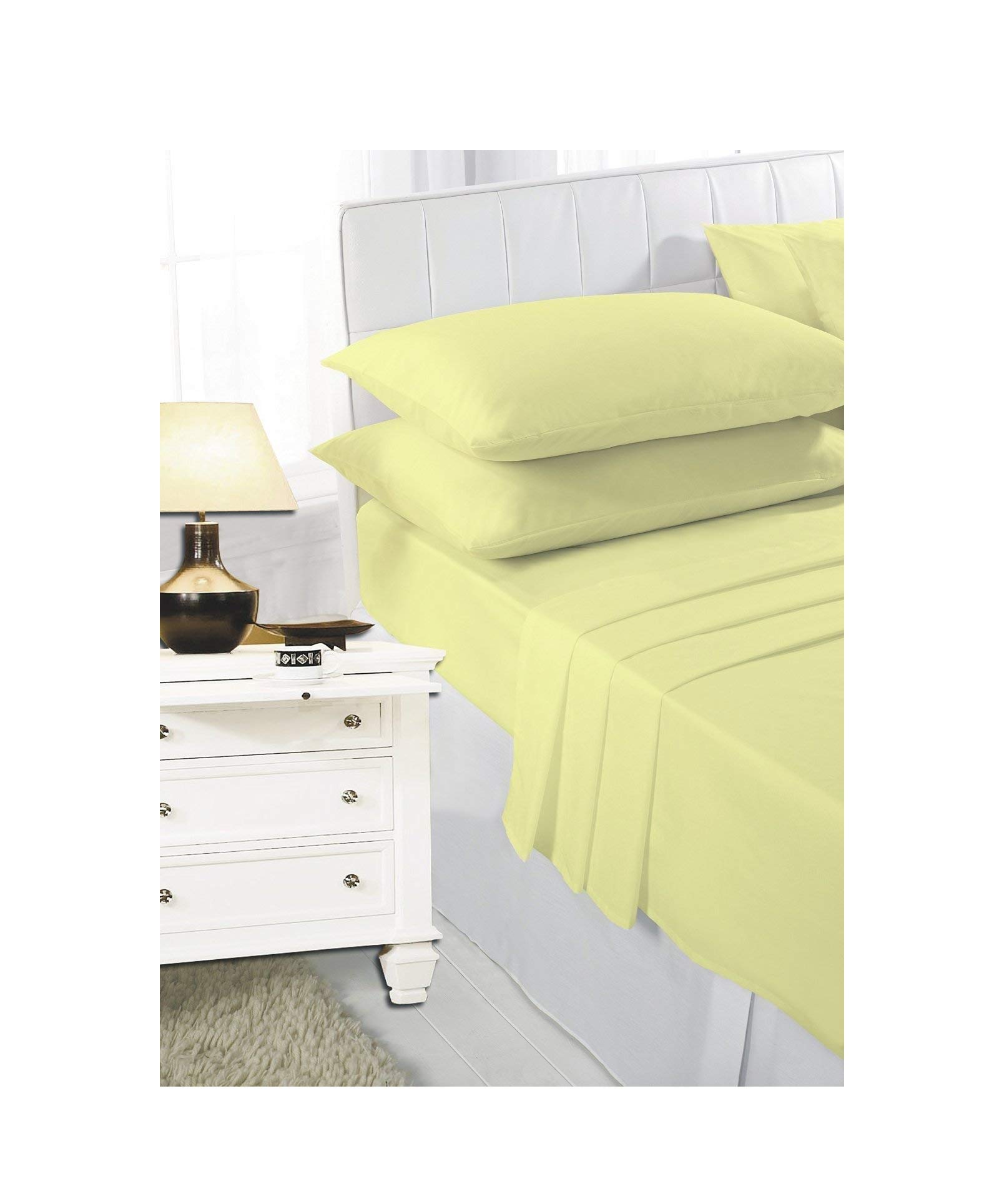 Maria Luxury Bedding & Linen Extra Deep Fitted Sheets 40cm / 16" Deep Single Double King Super King Fitted Sheets and Pillowcases (Pillowcases (Pair), Lemon)