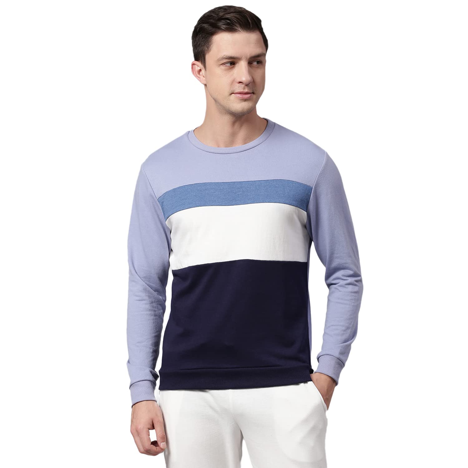 Dennis Lingo Men's Poly Cotton Sweatshirt with Crew Neck - Regular Fit and Full Sleeves, Casual Winterwear for Men in neutral