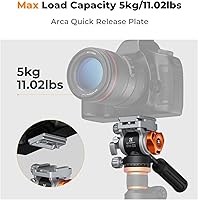 Vista 5 de K&F CONCEPT Cabezal fluido, sedoso-suave, cabezal de fluido de trípode estable para giro e inclinación, montaje de cabezal fluido compatible