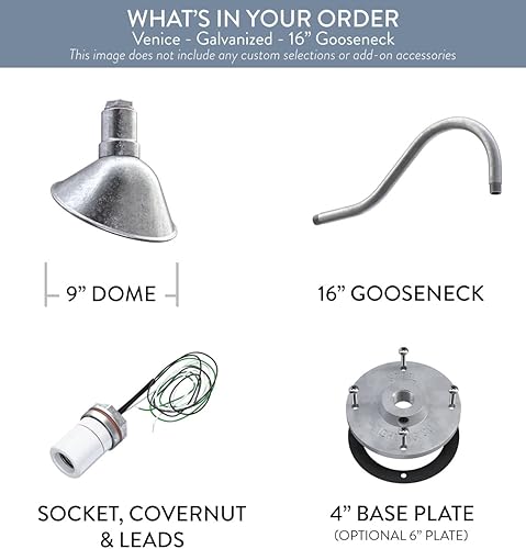 Miniatura 7 de Steel Lighting Co. Venice Store - Letrero de luz para pared de restaurante al aire libre, cúpula de 9 pulgadas, cuello de cisne de 16 pulgadas