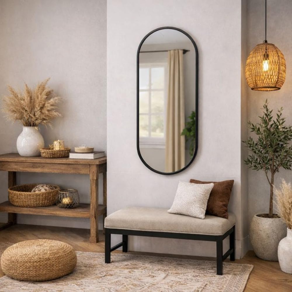 B&Q - Jōbū Jobu HomeEmiBlack Metal Runway Oval Mirror120Cm X 40Cm