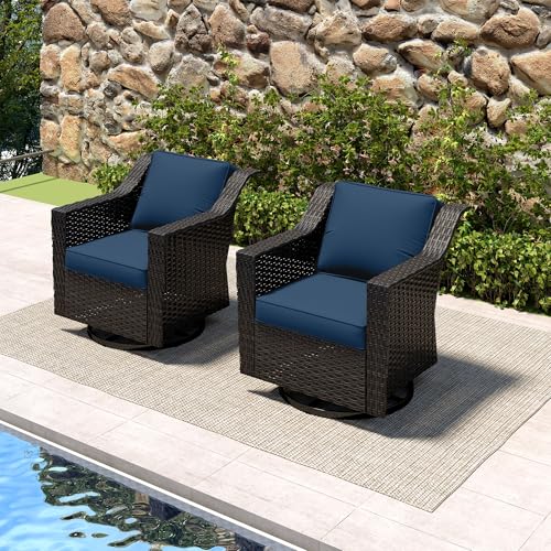 Image of 2 Piece Patio Furniture Set, Wicker Outdoor Conversation Set | Patio Chair Set with Olefin Removable Cushion, All-Weather Glider Chairs with Deep Seat for Porch, Deck and Backyard, Blue