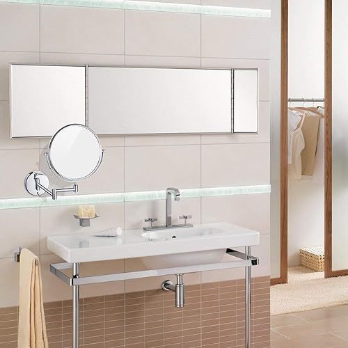 Miniatura 7 de GEBBEM Espejo de maquillaje montado en la pared, espejo giratorio de doble cara para baño, extensión de 8 pulgadas, espejo cosmético de forma