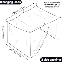 Vista 4 de Mosquitera negra para camas individuales a king size – 2 aberturas laterales y 6 bucles para colgar – Forma rectangular decorativa para el hogar