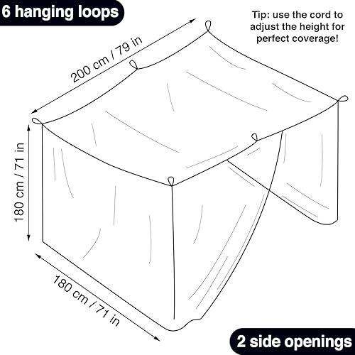 Miniatura 4 de Mosquitera negra para camas individuales a extra grandes  2 aberturas laterales y 6 bucles para colgar  Forma rectangular decorativa para el hogar y