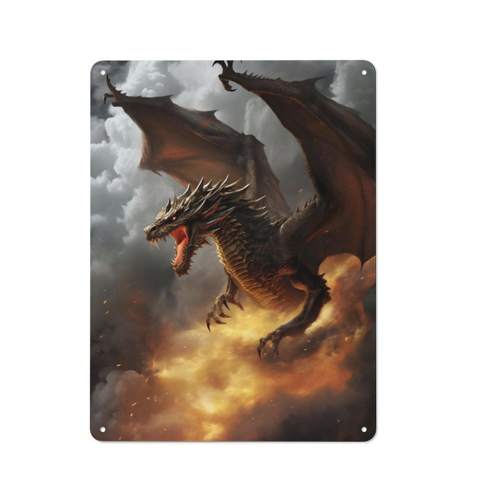Junmoney Inferno Dragon Metal Sign 40X30cm With For Workshop Wall, Rustic Decor, For Garage, Workshop And Man Cave Decoration