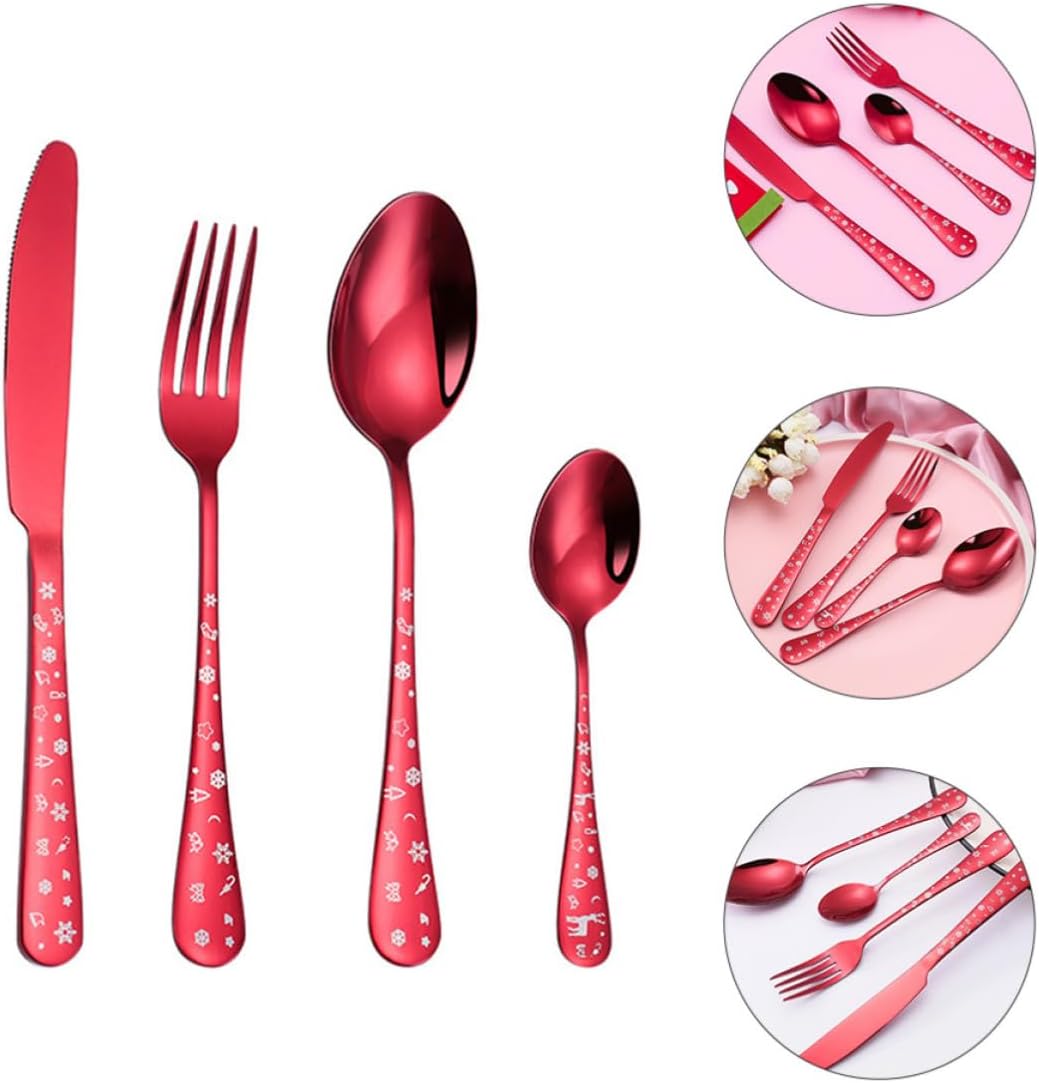 Christmas Dinnerware Set 4pcs Stainless Steel Flatware Xmas Party Use
