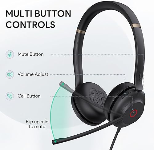 Miniatura 4 de Auriculares USB con micrófono Yealink UH37, auriculares con cable con micrófono de cancelación de ruido para computadora PC portátil teléfono VoIP,