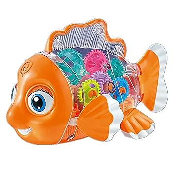 QSFI Lighting Fish Toy, Musical Electric Universal Transparent Gear Swing Fish Toy for Kids,Concept Fish Toy, Best Gift Toy for Kids