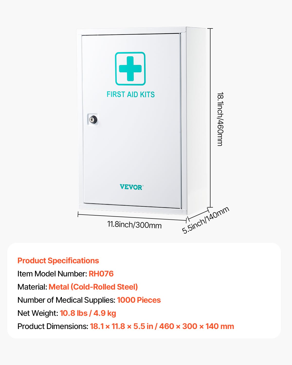 VEVOR Armoire à Pharmacie Métal Armoire de Premiers Secours 1000 PCS Fournitures Médicales d'urgence, Boîte Murale Autoportante 3 Étagères Grande Capacité, pour Maison, Bureau, Entreprises, Stations