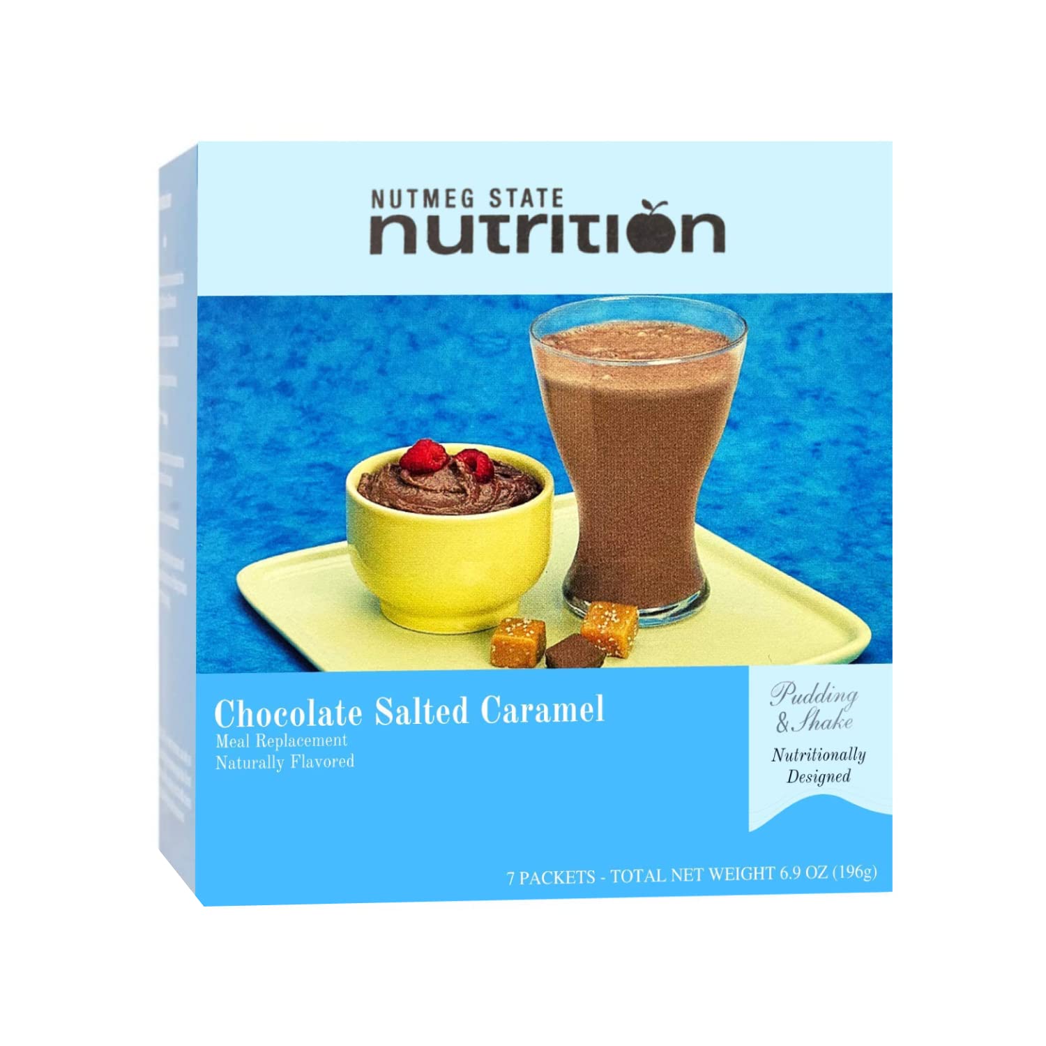 Nutmeg State Nutrition - Pudding or Shake, Low Calories, 15g Protein, Low Fat, 7 Servings Per Box (Chocolate Salted Caramel)