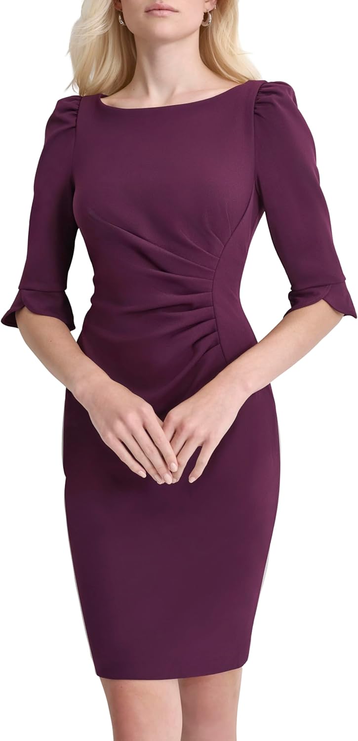 DKNY Womens 3/4 Sleeve Midi Sheath Dress