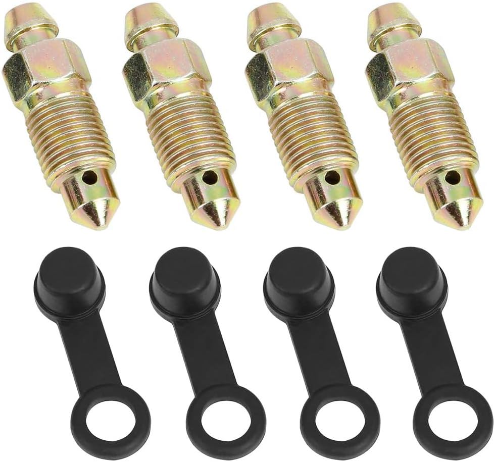 4Pcs M10x1mm Banjo Bolt Automotive Bleeder Screw Motorcycle Brake Master Cylinder Drain Screw with Rubber Dust Cover 1996-2023