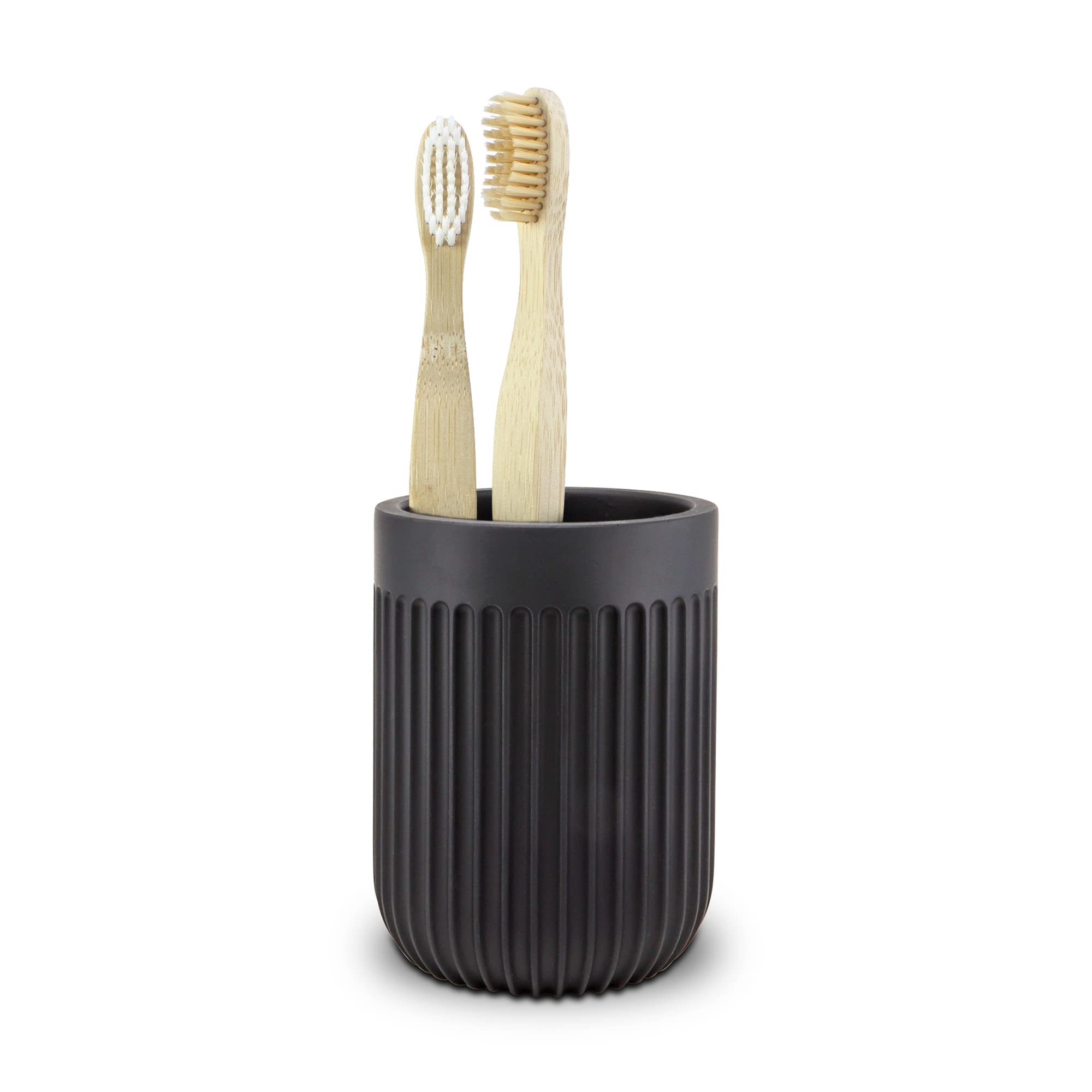 Vaso Cepillo Dientes baño | Serie Urban | Negro Mate | Resina | para baño o Cocina | 7.2 cm ∅ x 9.7 cm Alto (Negro)