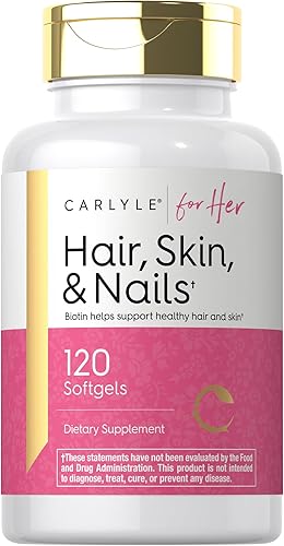 Carlyle Vitamina para el cabello, la piel y las uñas, 120 cápsulas blandas, suplemento de fórmula de belleza, con biotina y colágeno, sin OMG, sin