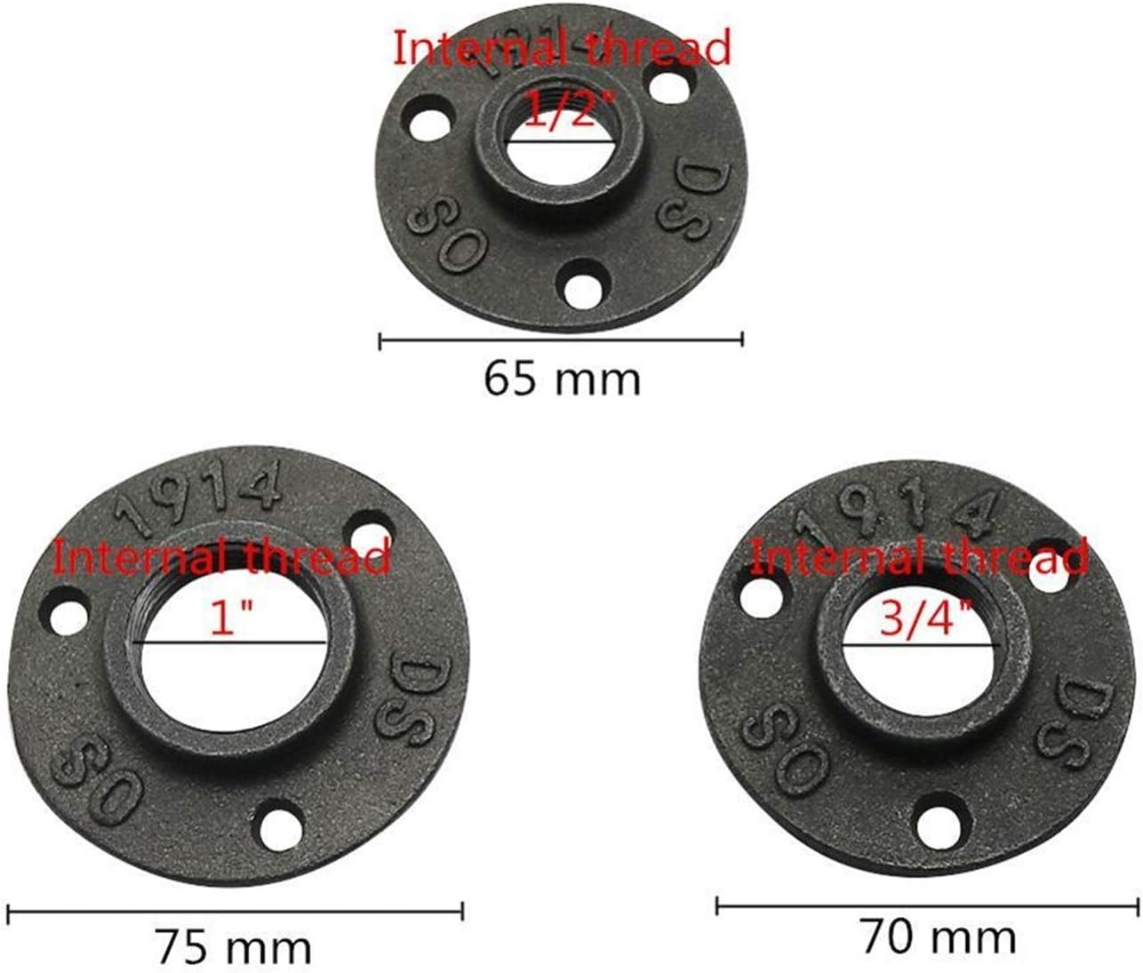 Hose Connector 1/2" 3/4" 1" Internal Thread Antique Retro Style Classic Flange Cast Iron DN15/DN20/DN25 Floor/Wall Flange Hardware Accessories (Color : 19mm)