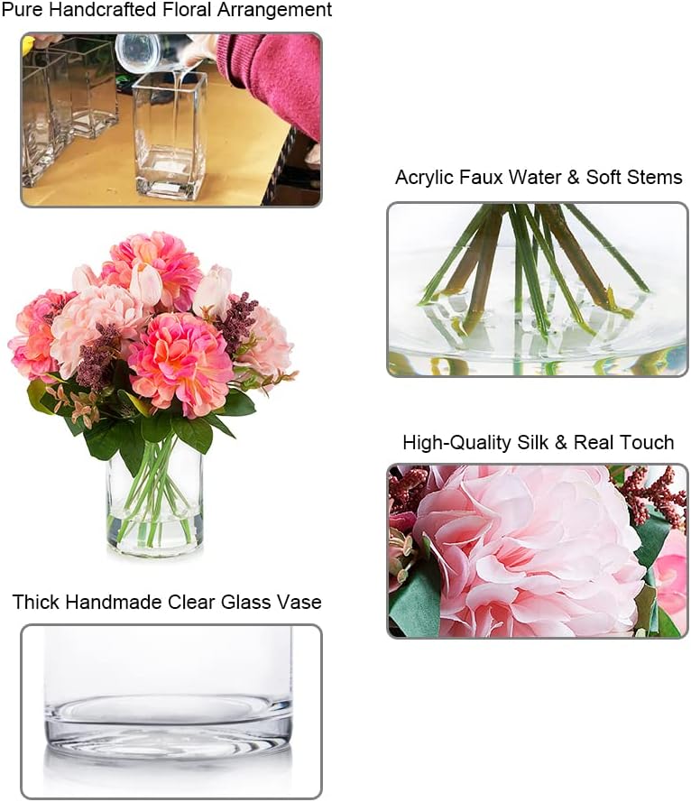 ENOVA FLORAL Tulip Real Touch Artificial Flower Arrangement with Vase, Mixed Dahlia Silk Flower in Vase for Dining Table Decorations, Wedding Centerpiece (Pink) - Image 4