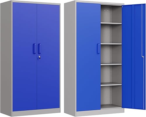 Anxxsu Armario de almacenamiento de metal para garaje, armario de almacenamiento con bloqueo de 71 pulgadas con 2 puertas y 4 estantes ajustables, disponible en Yaxa Peru