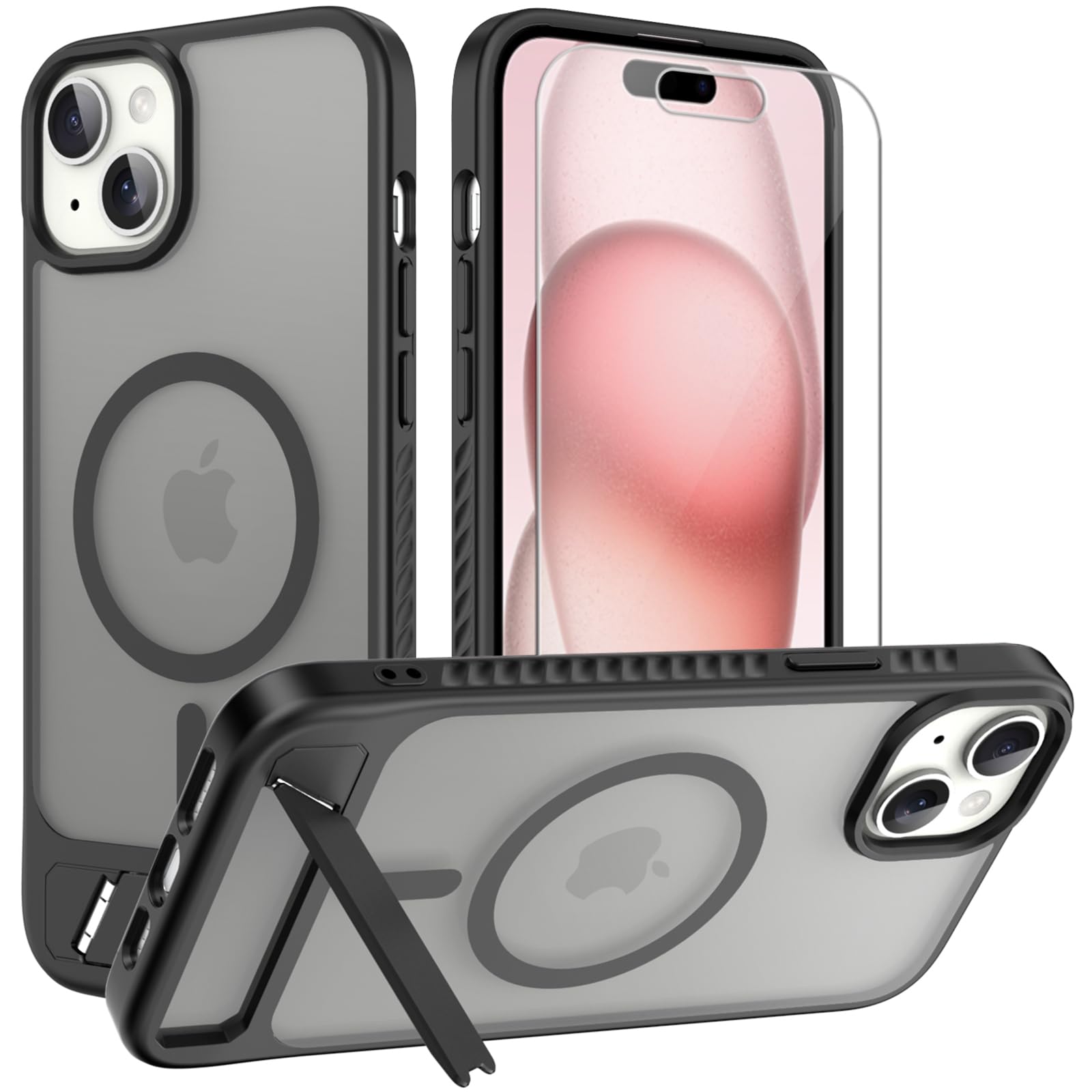 for iPhone 15 Plus Case: [fit for Magsafe] Strong Magnetic & Invisible Stand, Military-Grade Drop Protection with Screen Protector, Adjustable