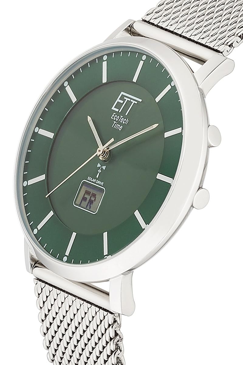 ETT Eco Tech Time Funk Solar Herren Uhr Analog mit digitalem Datum mit Edelstahl,Leder Armband EGS-11622-81MS